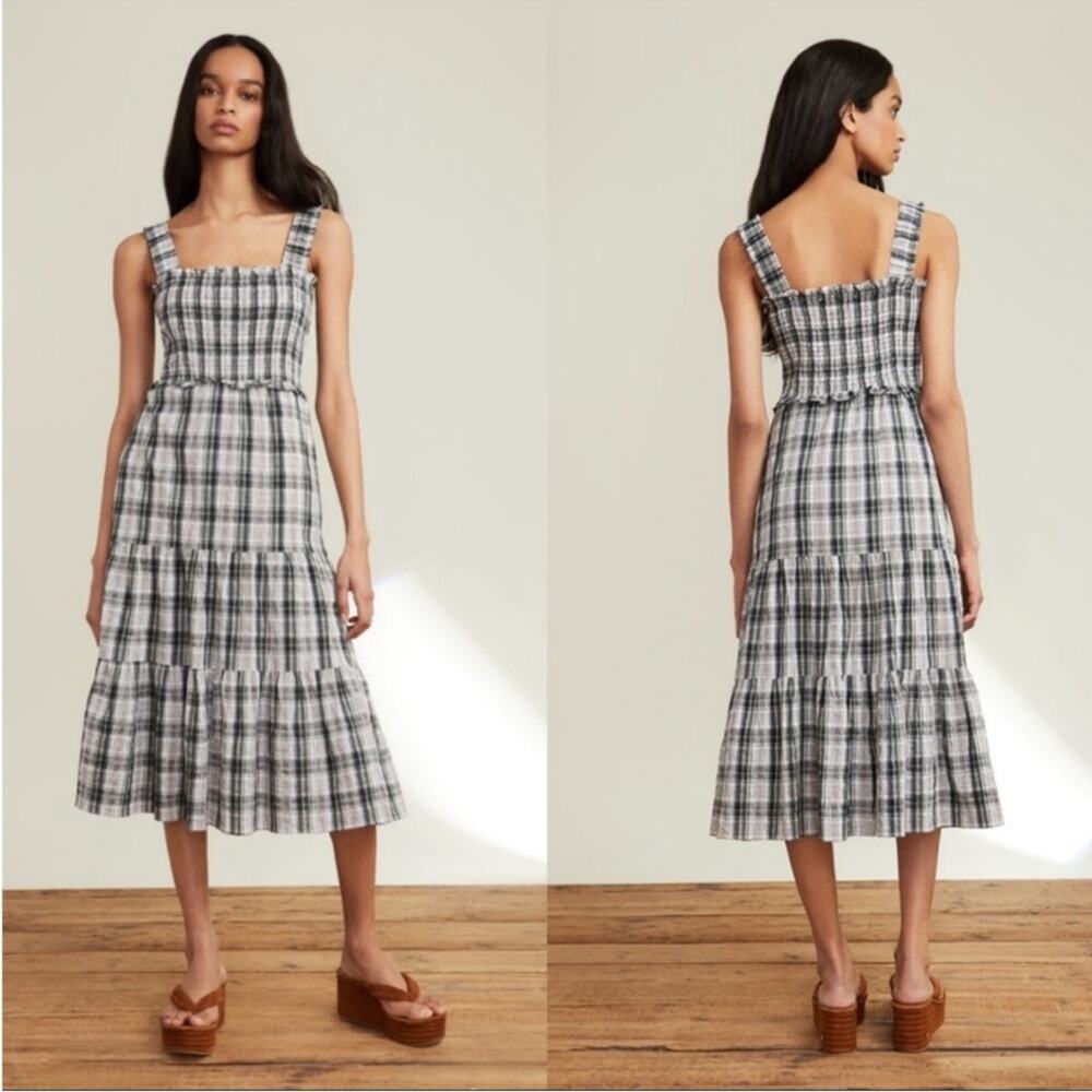 Veronica Beard Ziada Plaid Midi Smocked Dress Sz 2